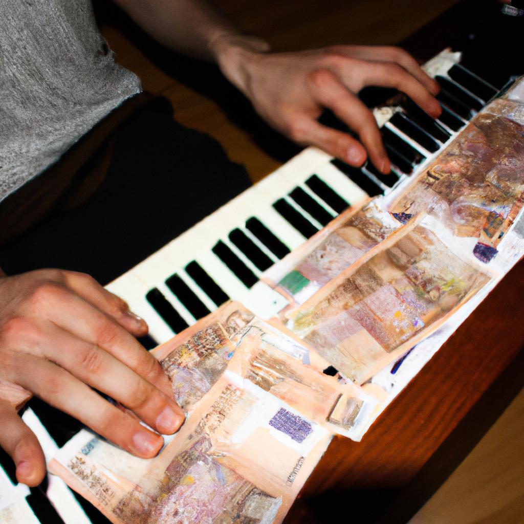 Person playing piano and counting money