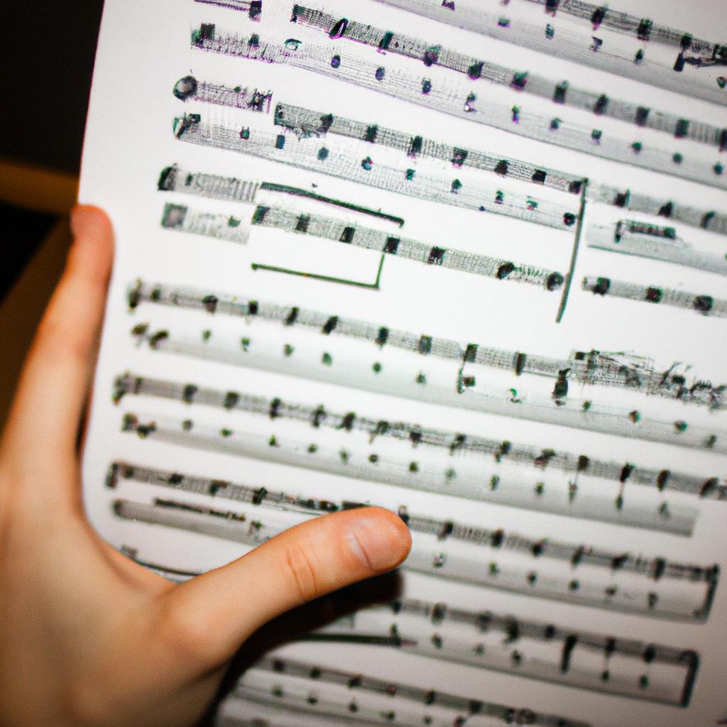 Person holding sheet music, studying