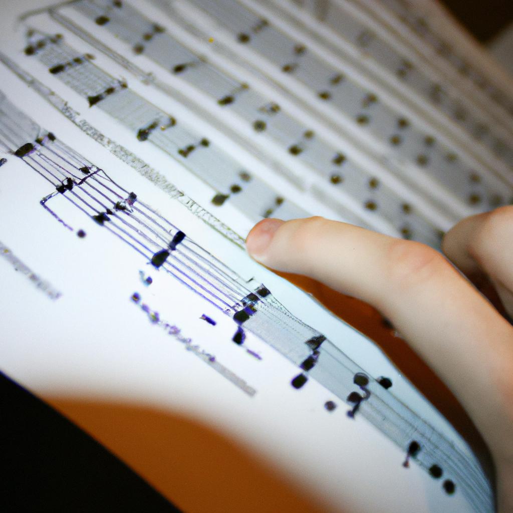 Person reading sheet music notation