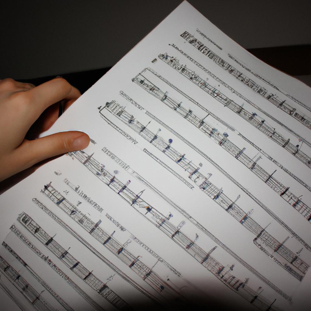 Person reading sheet music, studying